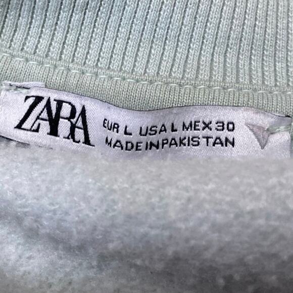 Zara Women's Green Fleece Long Sleeve Crew Neck Cropped Sweatshirt Top Size L - Picture 3 of 3